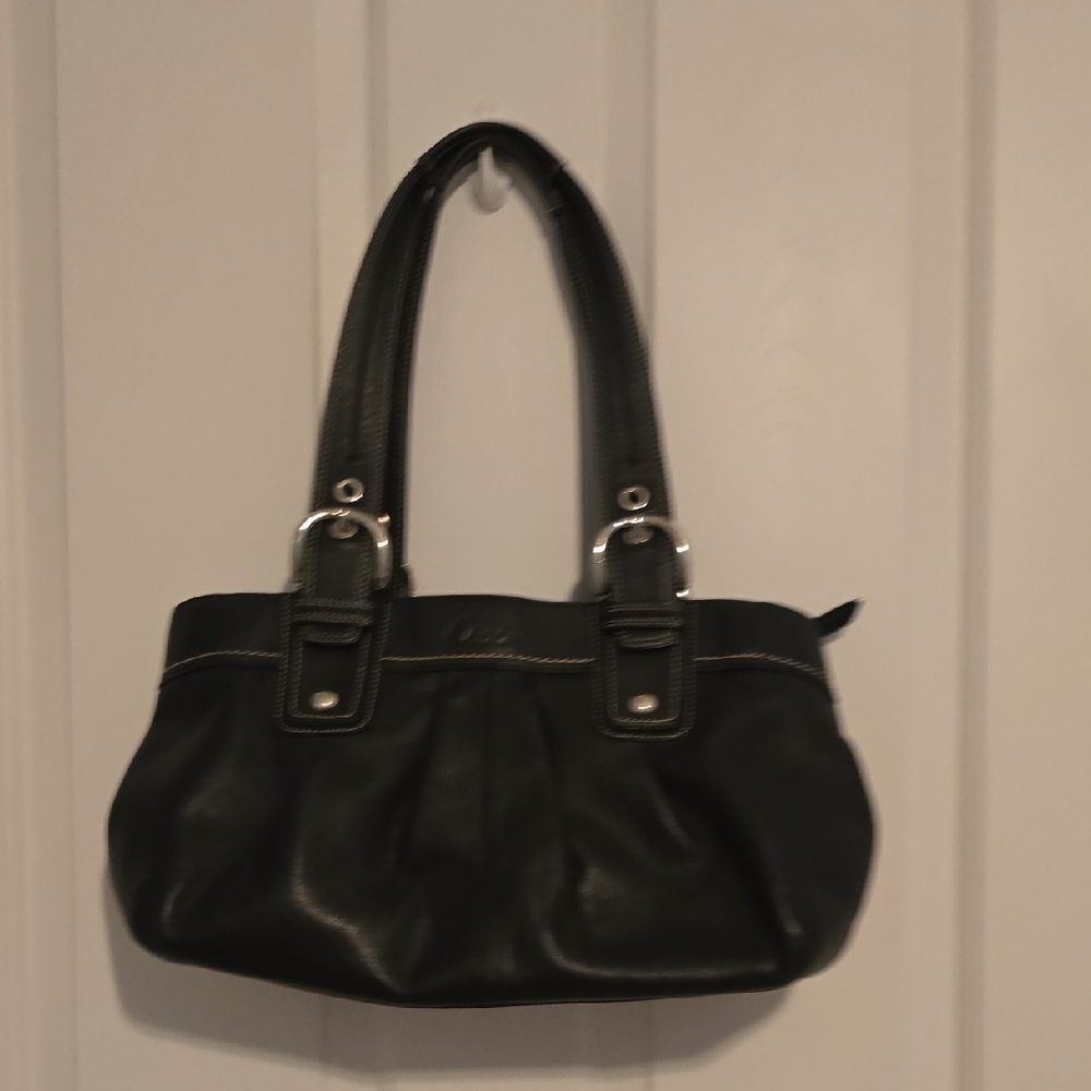 Elegant Black Leather Coach Handbag